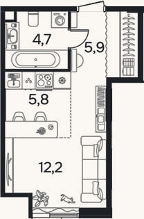 Планировка: Студия, 28,5 м²
