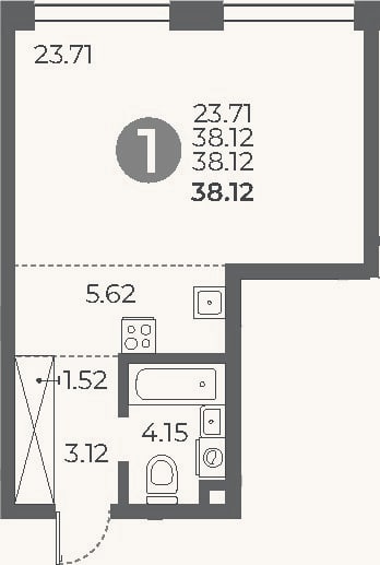 Планировка: Студия, 38,1 м²