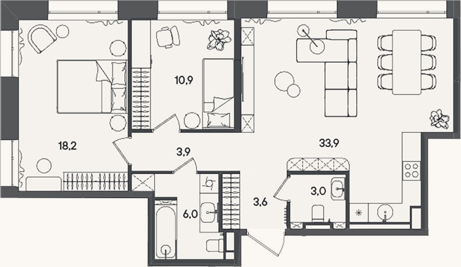 Планировка: 3-к, 79,5 м²