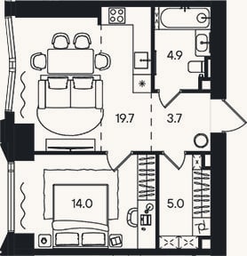 Планировка: 2-к, 47,3 м²