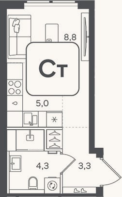 Планировка: Студия, 21,4 м²