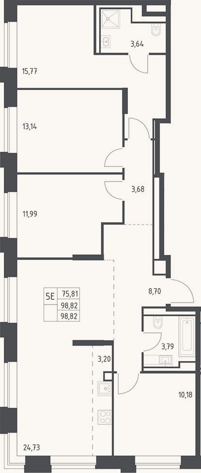 Планировка: 4+ к, 98,8 м²