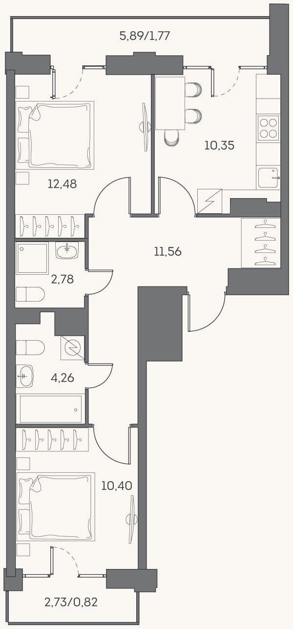 Планировка: 2-к, 51,8 м²