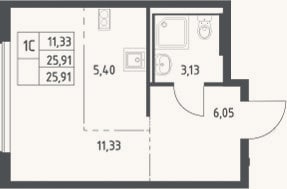 Планировка: Студия, 25,9 м²