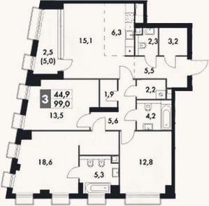 Планировка: 4+ к, 96,5 м²