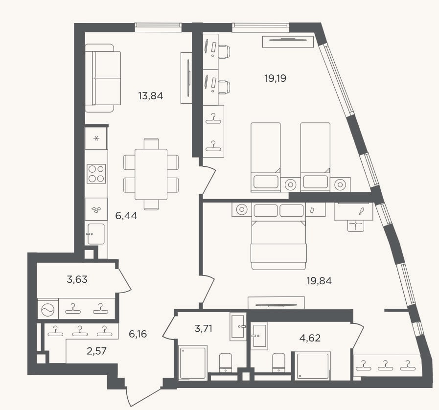 Планировка: 3-к, 80 м²
