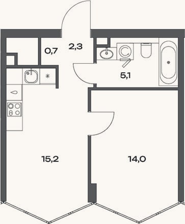 Планировка: 2-к, 37,3 м²