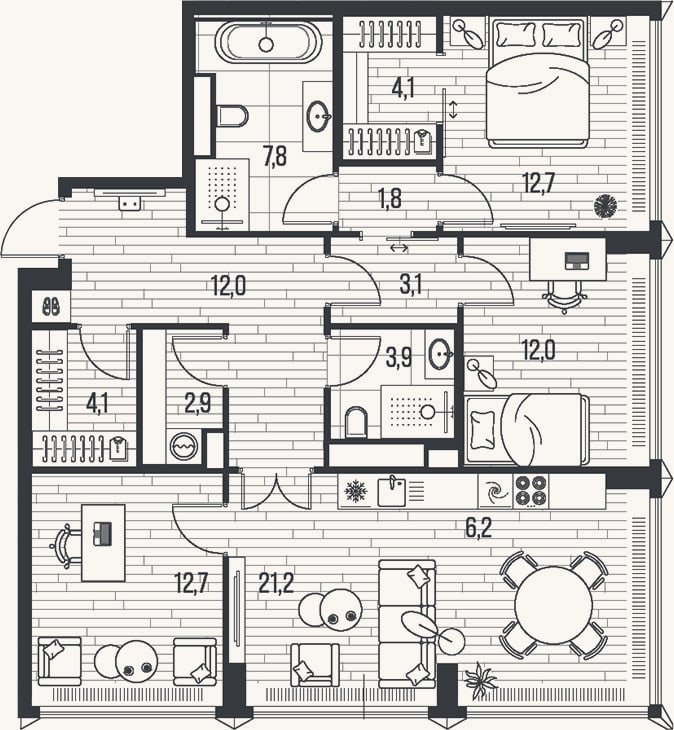 Планировка: 4+ к, 104,5 м²