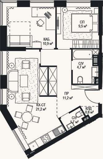 Планировка: 2-к, 61,1 м²