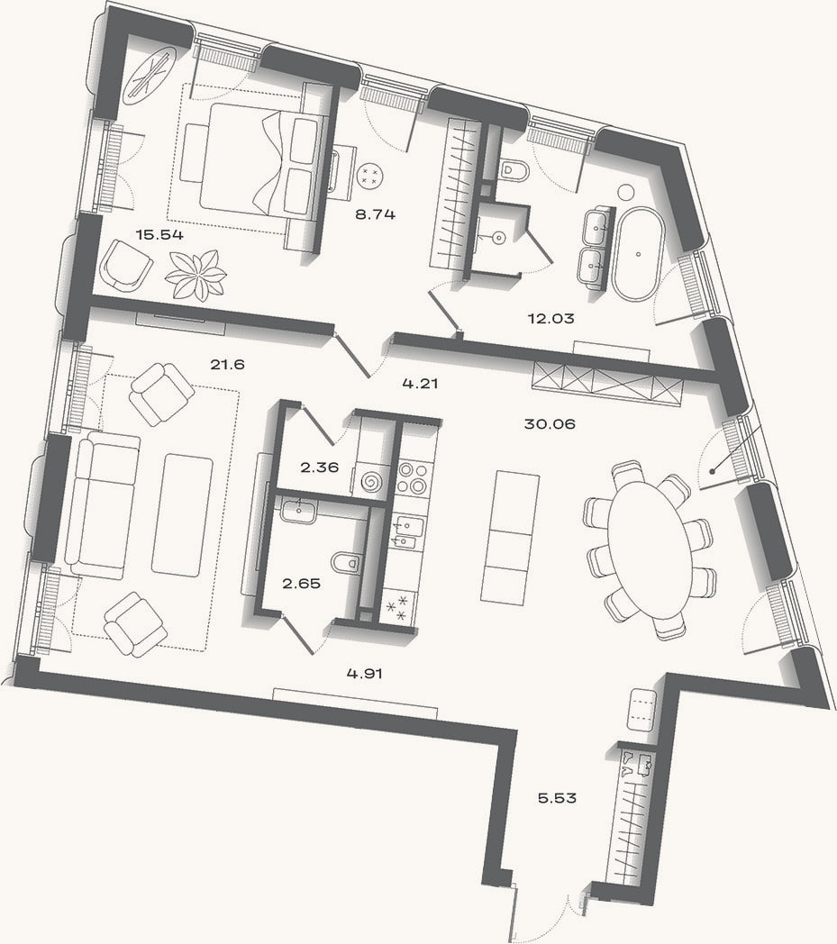 Планировка: 3-к, 113,2 м²