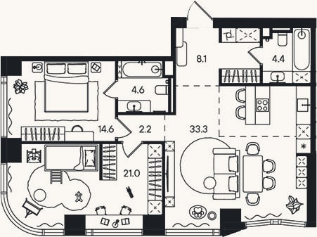 Планировка: 3-к, 88,2 м²