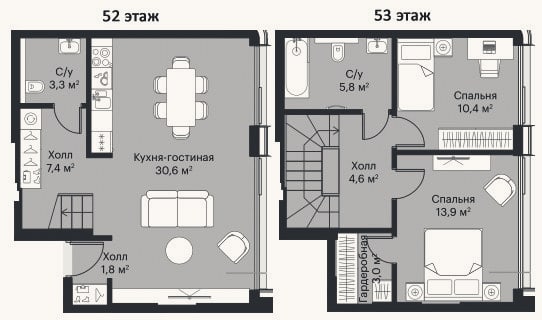 Планировка: 3-к, 80,8 м²