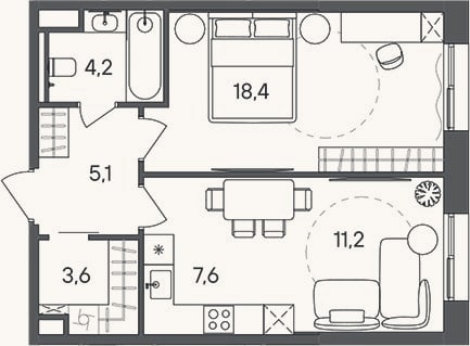 Планировка: 2-к, 50,1 м²
