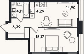 Планировка: 2-к, 47,9 м²