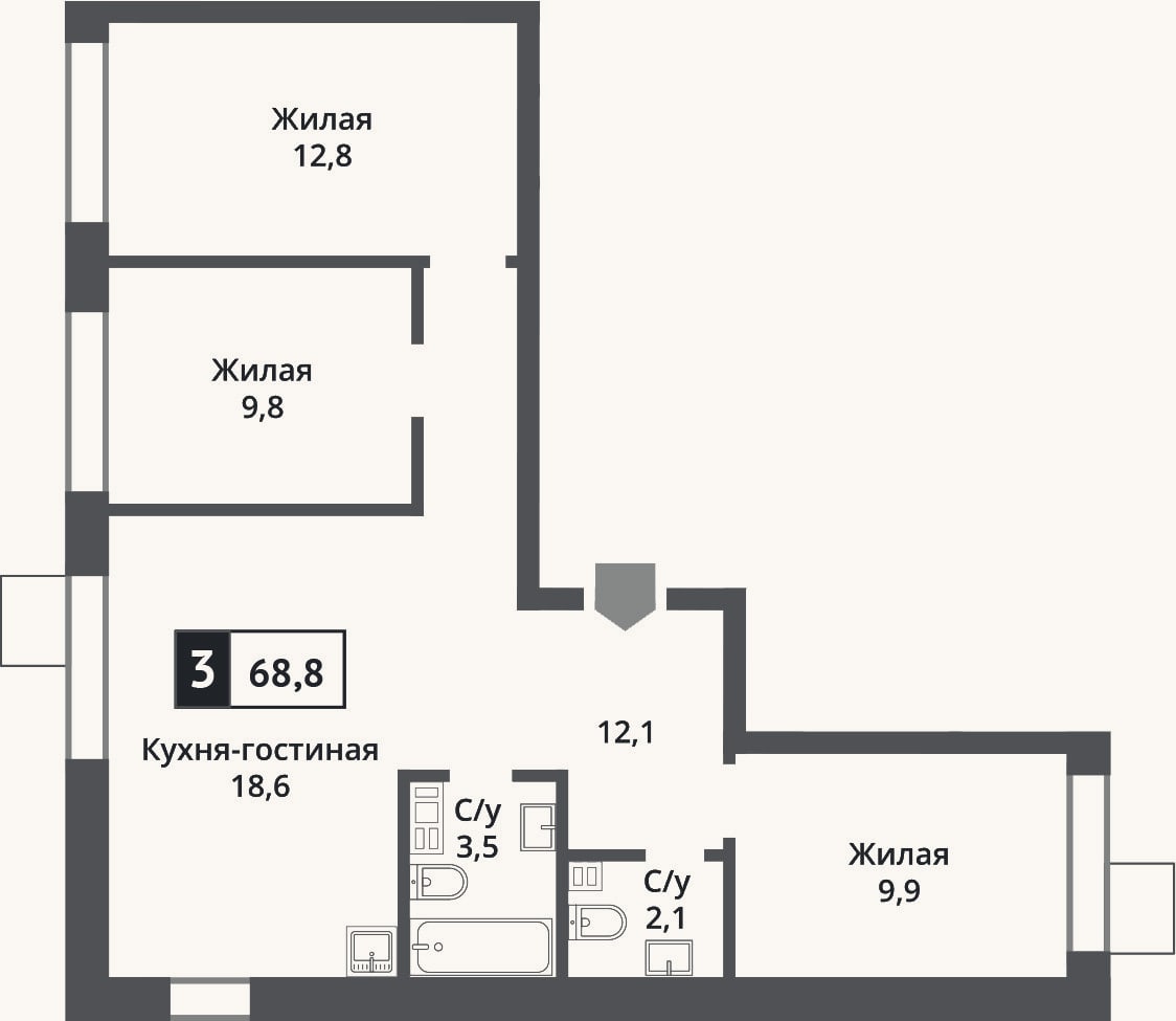 Планировка: 4+ к, 68,8 м²
