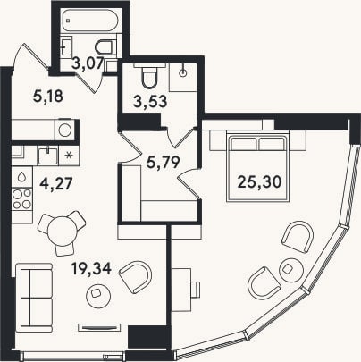 Планировка: 2-к, 66,5 м²