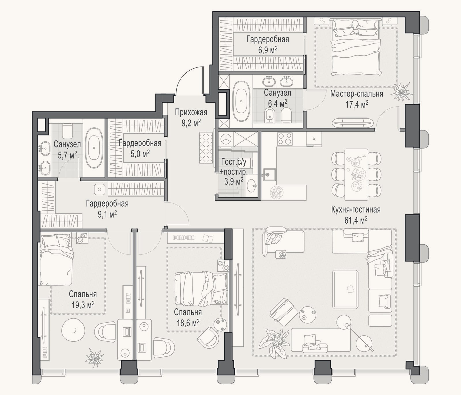 Планировка: 4+ к, 166,2 м²