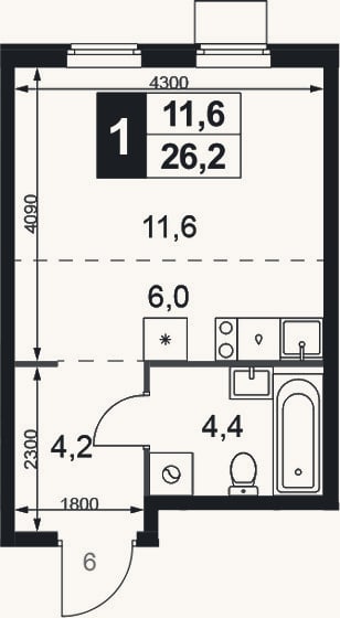 Планировка: Студия, 26,2 м²