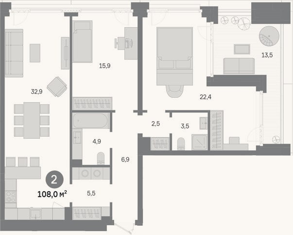 Планировка: 2-к, 94,5 м²
