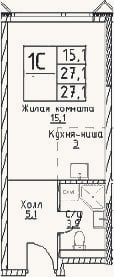 Планировка: Студия, 27,1 м²