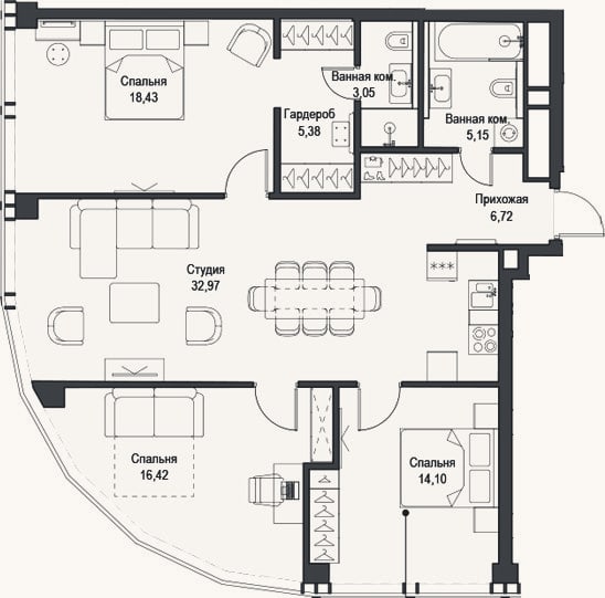 Планировка: 4+ к, 102,2 м²