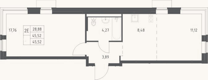 Планировка: 2-к, 45,5 м²