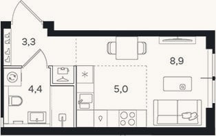 Планировка: Студия, 21,6 м²