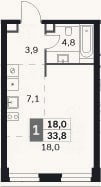 Планировка: Студия, 33,8 м²