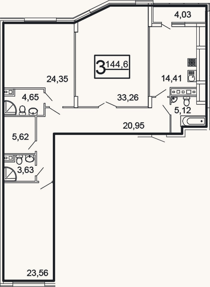 Планировка: 3-к, 140,6 м²