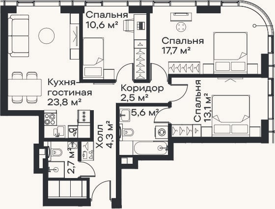 Планировка: 4+ к, 80,3 м²