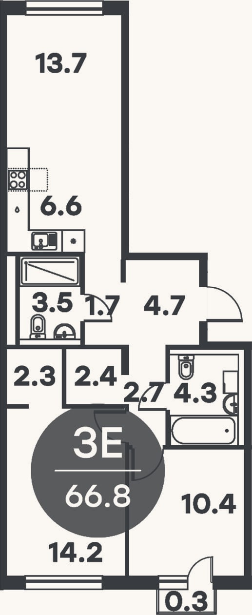 Планировка: 3-к, 66,5 м²