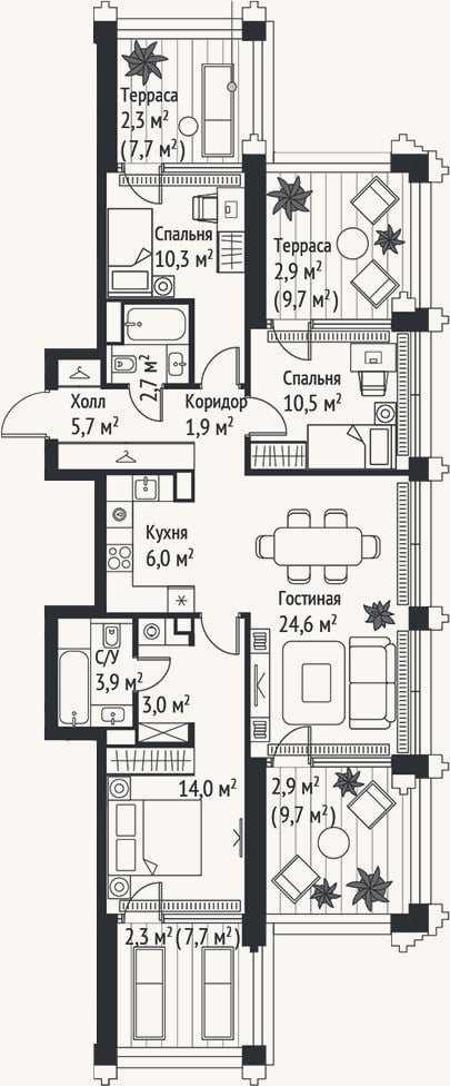 Планировка: 4+ к, 82,6 м²