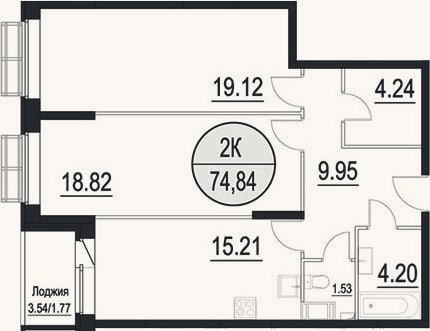 Планировка: 3-к, 74,9 м²