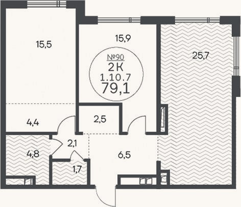 Планировка: 2-к, 79,1 м²