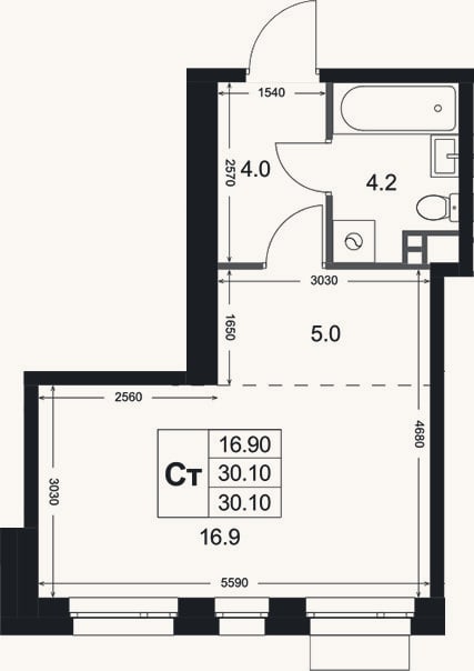 Планировка: Студия, 30,1 м²