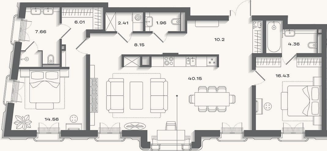 Планировка: 3-к, 117,2 м²