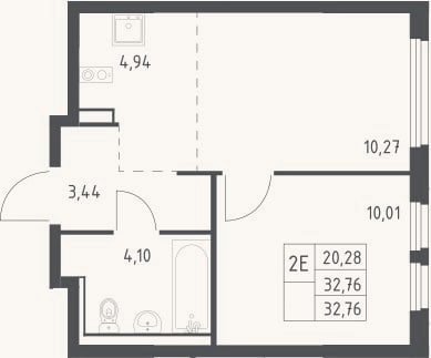 Планировка: 2-к, 32,8 м²