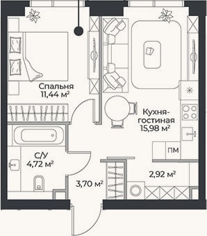 Планировка: 2-к, 38,8 м²