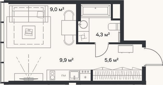 Планировка: Студия, 28,8 м²