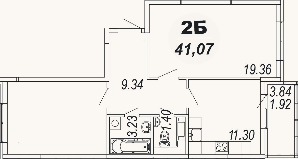 Планировка: 2-к, 59,8 м²