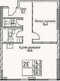 Планировка: 2-к, 58 м²