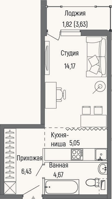 Планировка: Студия, 30,3 м²