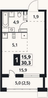 Планировка: Студия, 27,8 м²