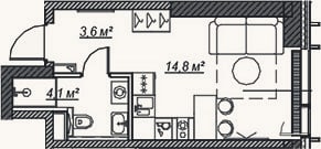 Планировка: Студия, 22,5 м²