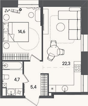 Планировка: 2-к, 47 м²