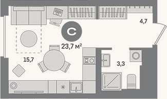 Планировка: Студия, 23,7 м²