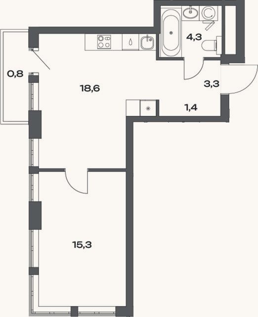 Планировка: 2-к, 43,1 м²