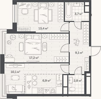 Планировка: 3-к, 63,2 м²