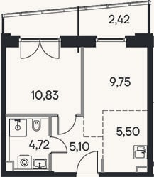 Планировка: 2-к, 35,9 м²