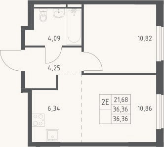 Планировка: 2-к, 36,4 м²